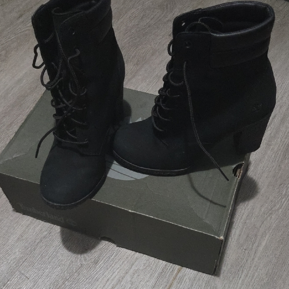 Black Lace-Up Block Heel Ankle Boots - Women